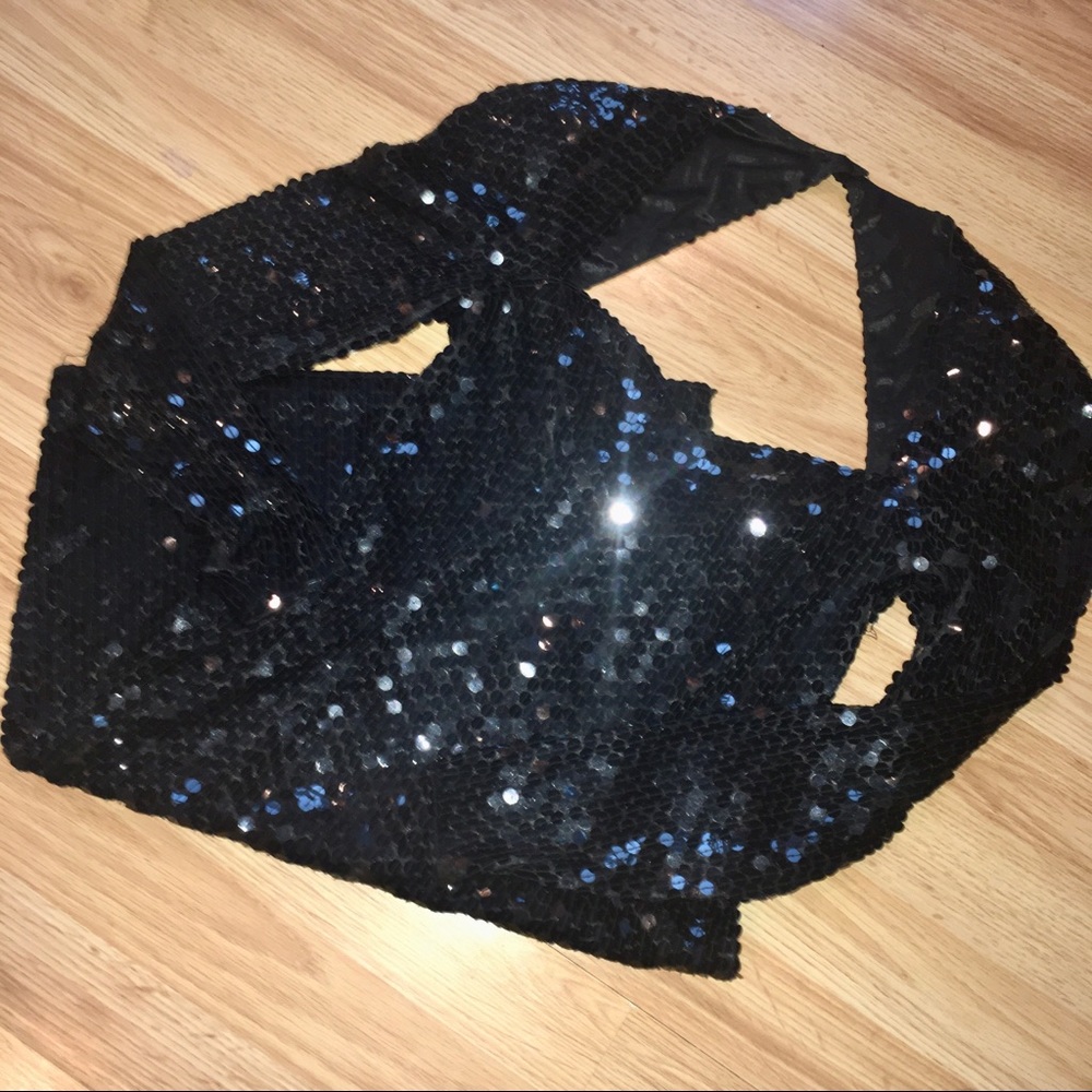 *SOLD* Vintage 80s Long Sleeve Sequin Little Black Dress - Picture 10 of 11